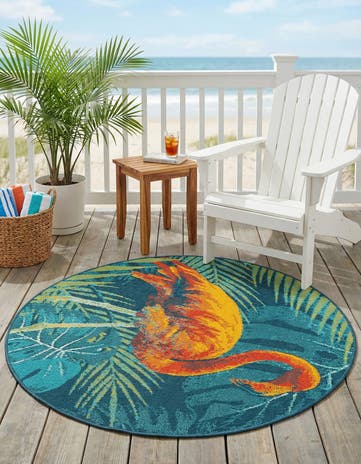 Easy-Clean Coastal Indoor / Outdoor Round Rug