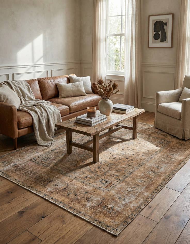 Detail image of 5' 2 x 6' 3  Hand Knotted Ultra Vintage Persian Wool Square Rug