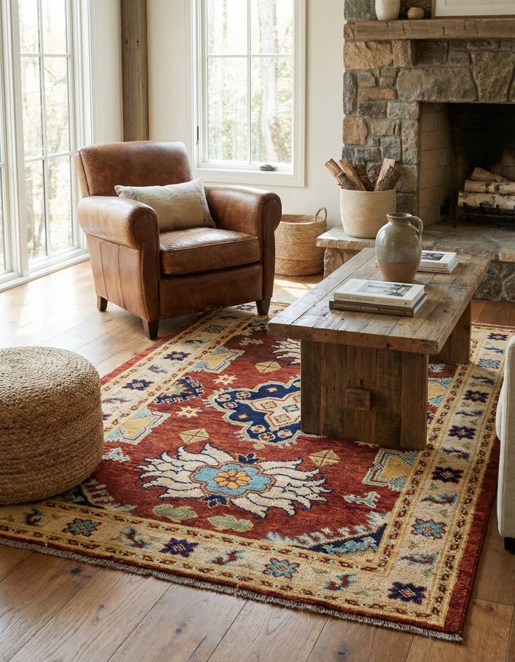 Detail image of  4' 2 x 6'  Hand Knotted Kazak Rug