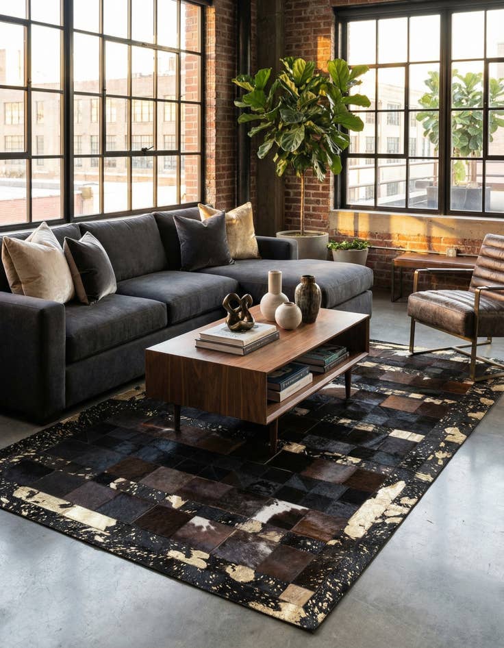 Detail image of 4' 10 x 8' Cowhide Leather Rug