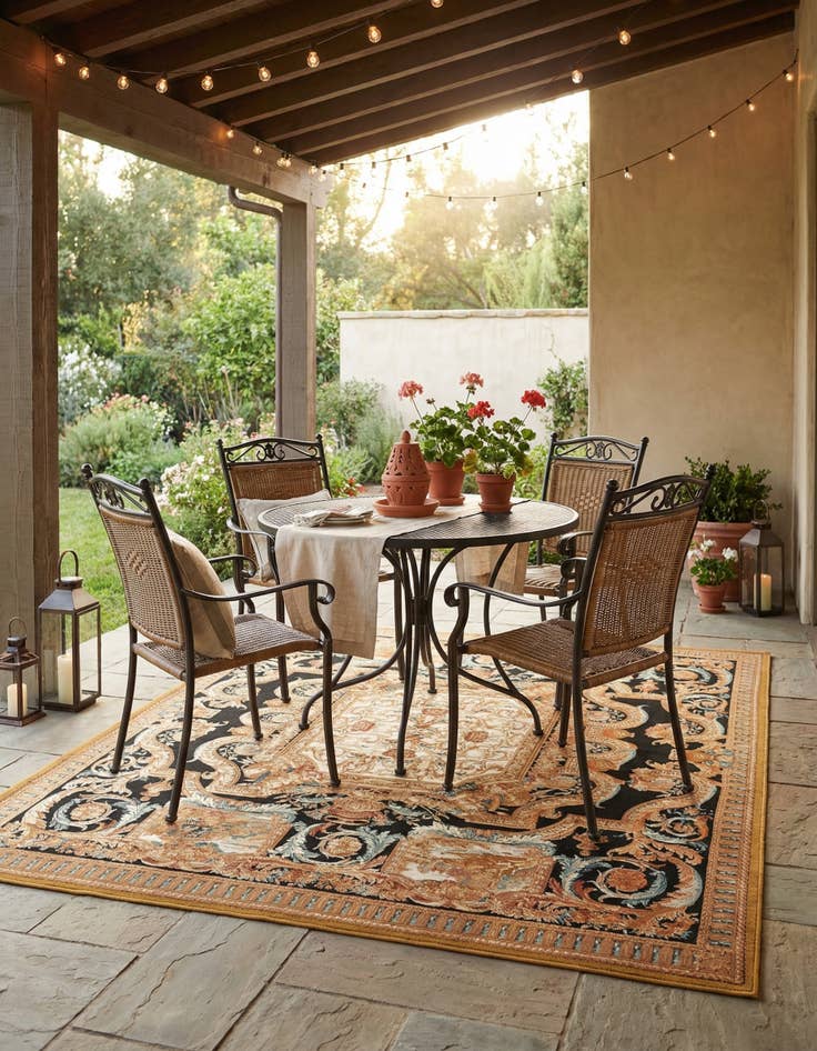 Detail image of 10' x 10'  Washable Traditional Indoor / Outdoor Square Rug