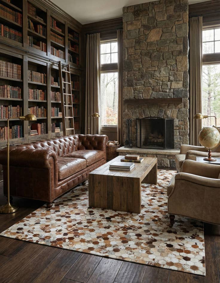 Detail image of  5' 1 x 8' 2 Cowhide Leather Rug