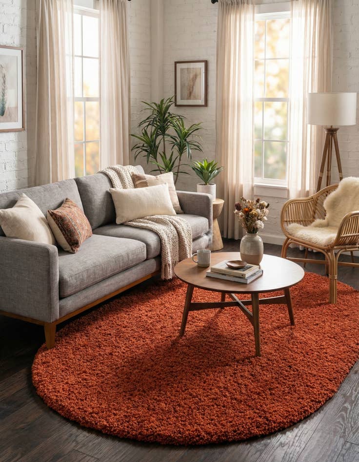 Detail image of  5' 3 x 8' Solid Shag Oval Rug