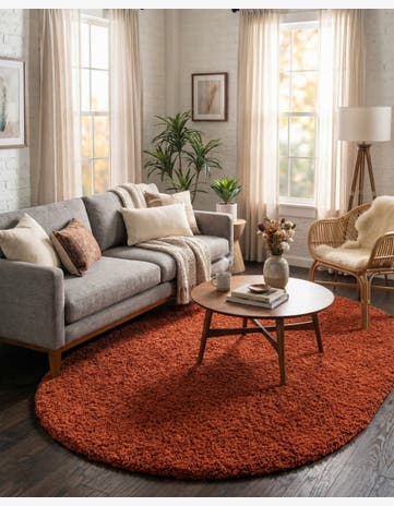 5' 3 x 8' Solid Shag Oval Rug