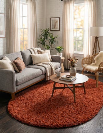 Terracotta Solid Shag Oval Rug