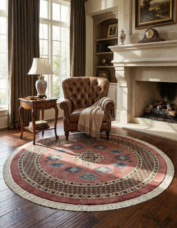 5' 11 x 6' Hand Knotted Bokhara Oriental Wool Round Rug