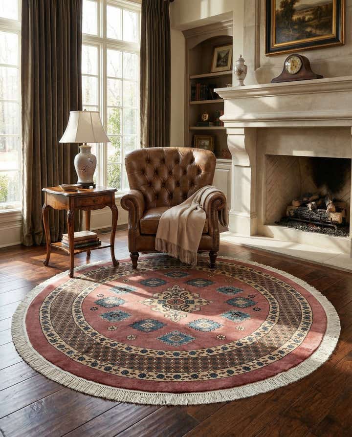 5' 11 x 6' Hand Knotted Bokhara Oriental Wool Round Rug