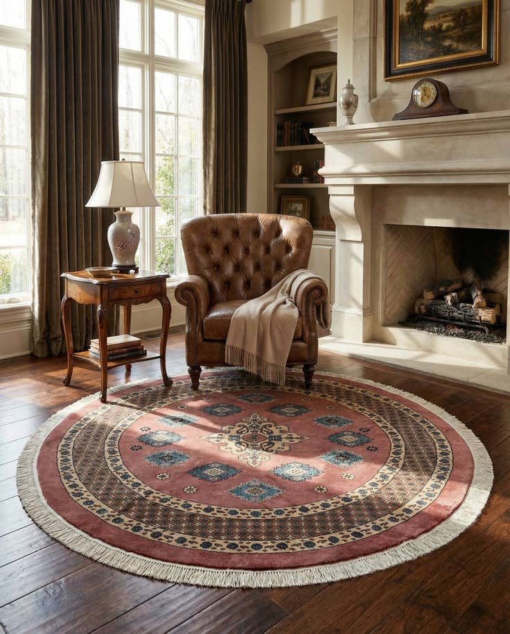 Detail image of 5' 11 x 6' Hand Knotted Bokhara Oriental Wool Round Rug