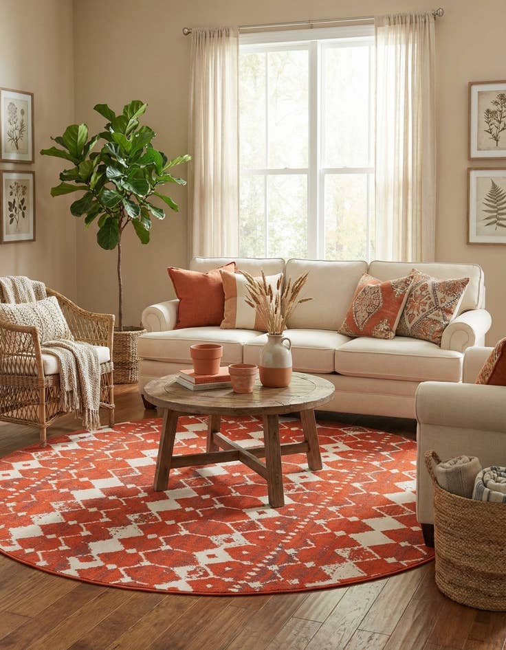 Detail image of  7' x 7'  Washable Lattice Indoor / Outdoor Round Rug