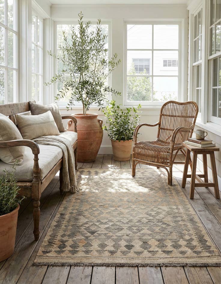 Detail image of 3' 3 x 4' 11  Hand Woven Kilim Maymana Wool Rug