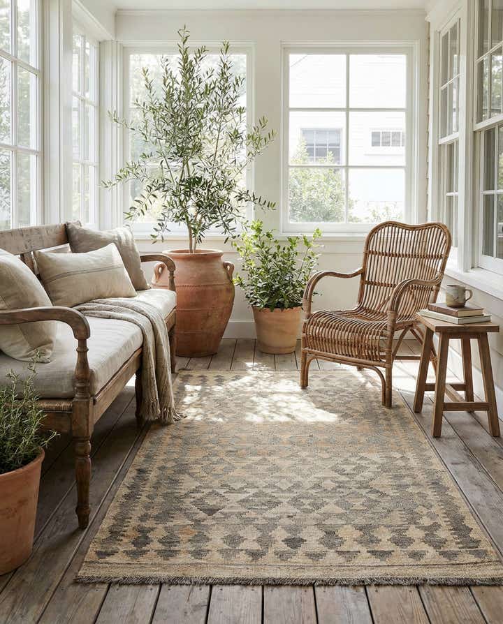 3' 3 x 4' 11 Hand Woven Kilim Maymana Wool Rug