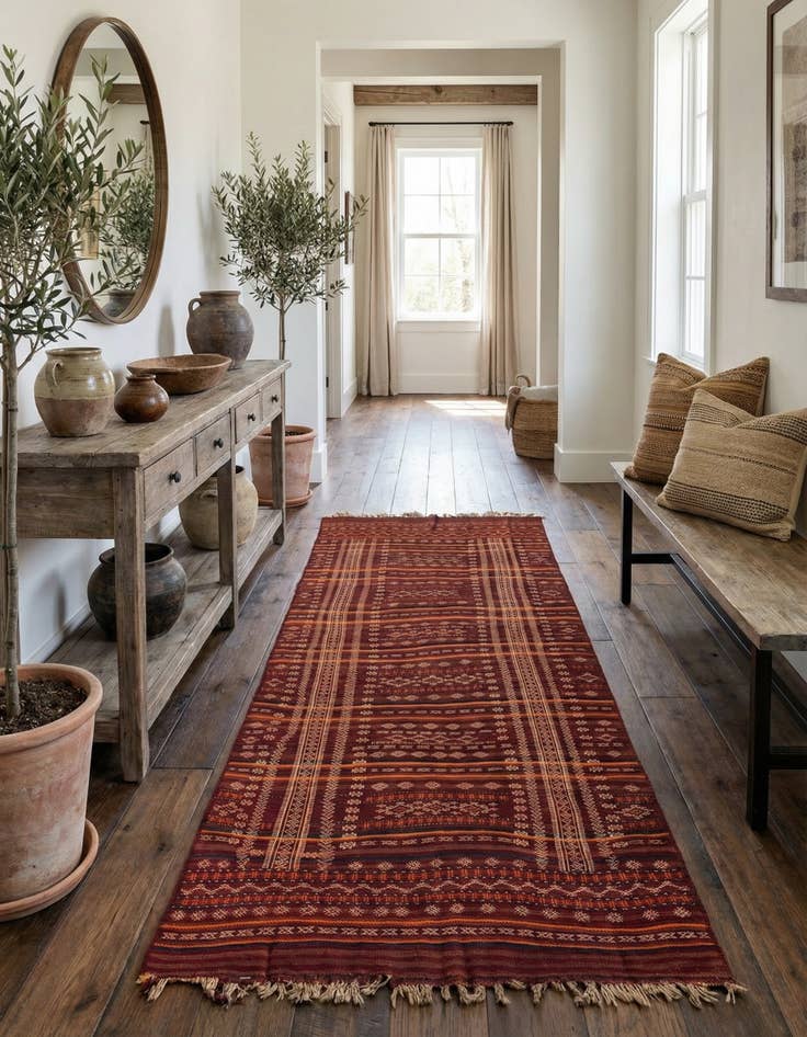 Detail image of 4' 6 x 10' 9  Hand Woven Kilim Fars Wool Runner Rug