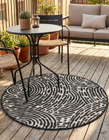 Black and White Easy-Clean Modern Indoor / Outdoor Round Rug