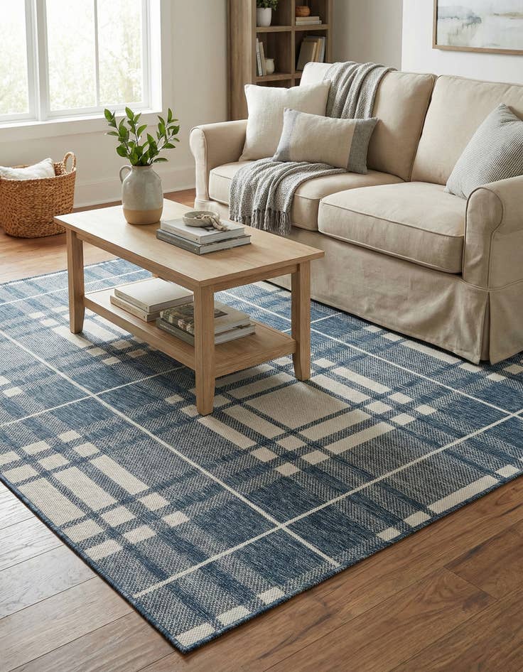 Detail image of 5' 3 x 7'  Washable Checkered Indoor / Outdoor Rug