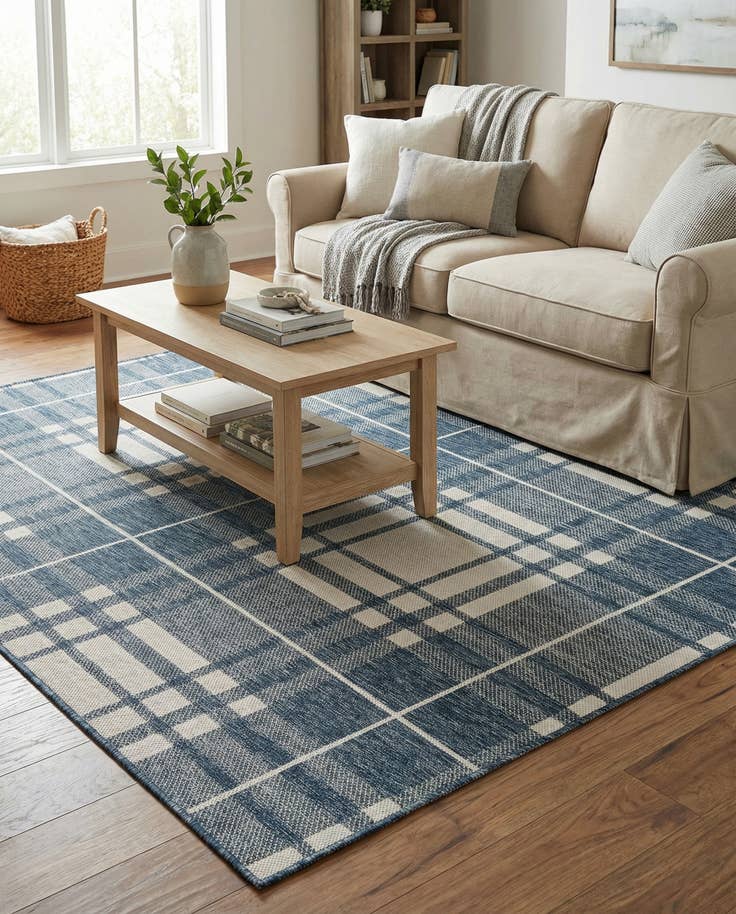 Detail image of 5' 3 x 7' Easy-Clean Checkered Indoor / Outdoor Rug