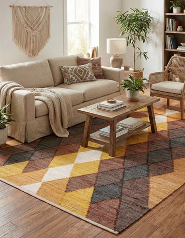 Brown Yellow Black Hand Braided Chindi Cotton Rug