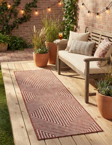 Rust Red Easy-Clean Modern Indoor / Outdoor Runner Rug
