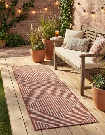 Rust Red Easy-Clean Modern Indoor / Outdoor Runner Rug