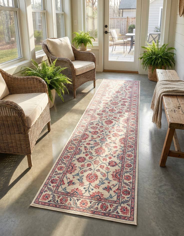 Detail image of 2' 7 x 10'  Washable Botanical Indoor / Outdoor Runner Rug