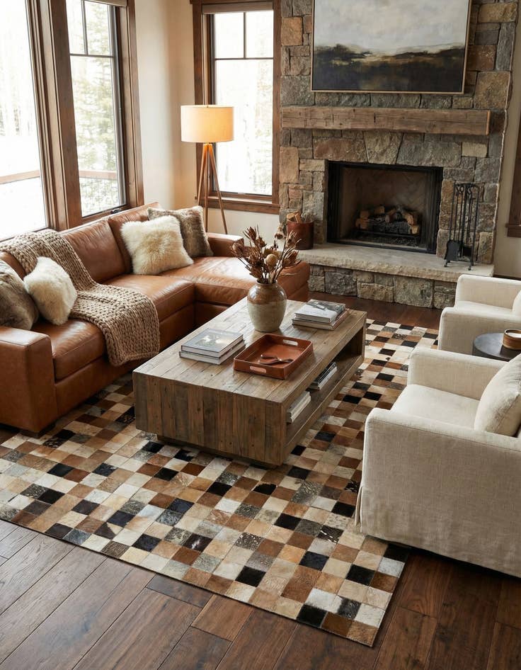 Detail image of  5' 1 x 8' 1 Cowhide - Patchwork Rug