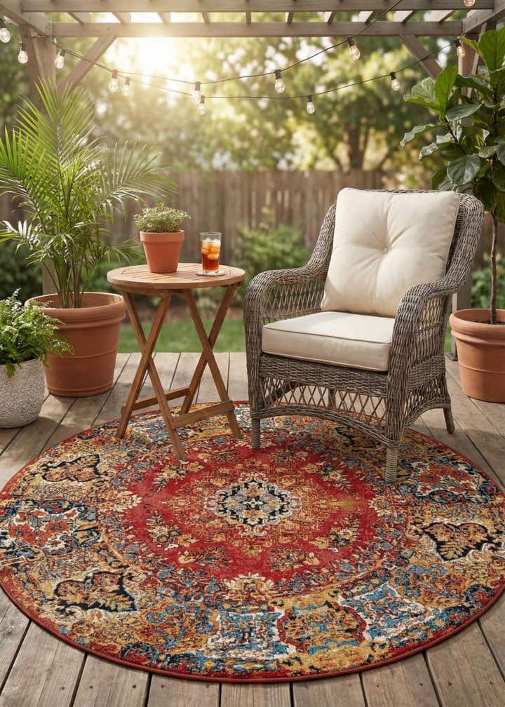 6' x 6' Easy-Clean Traditional Indoor / Outdoor Round Rug