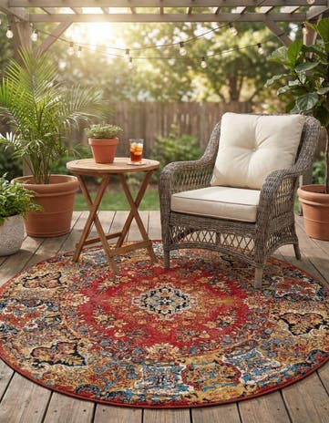 6' x 6' Easy-Clean Traditional Indoor / Outdoor Round Rug