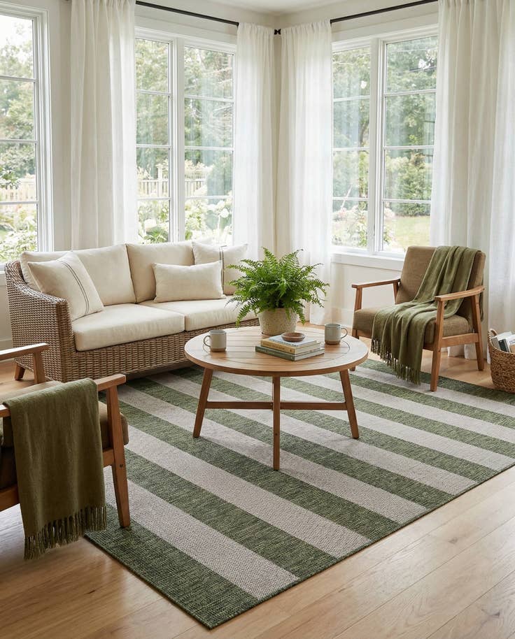 Detail image of 7' 10 x 7' 10 Easy-Clean Striped Indoor / Outdoor Square Rug