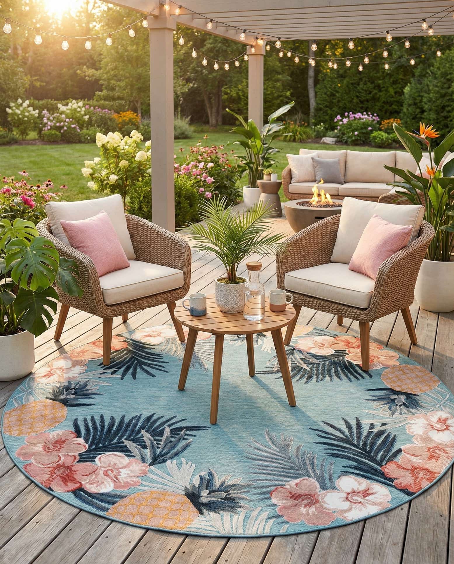 8' 2 x 8' 2 Easy-Clean Botanical Indoor / Outdoor Round Rug