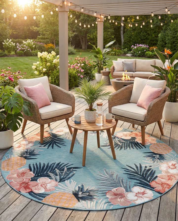 8' 2 x 8' 2 Easy-Clean Botanical Indoor / Outdoor Round Rug