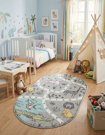3' 3 x 5' 3 Animals Whimsy Kids Oval Rug