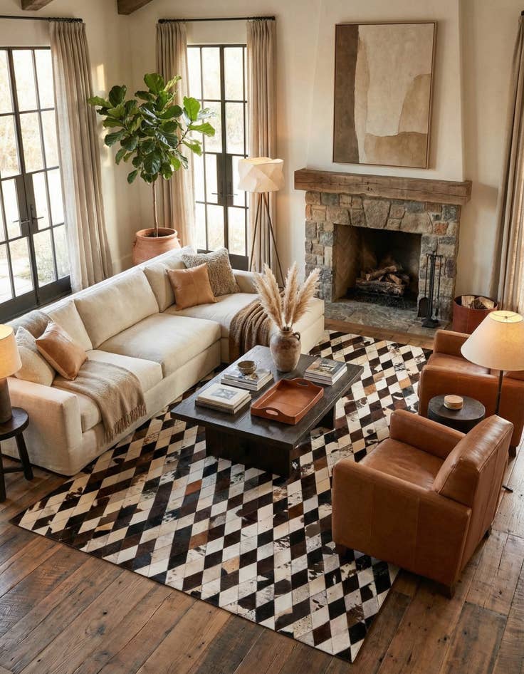 Detail image of  6' 7 x 9' 10 Cowhide Stocks Rug