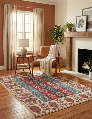 4' 3 x 6' 1 Hand Knotted Kazak Rug