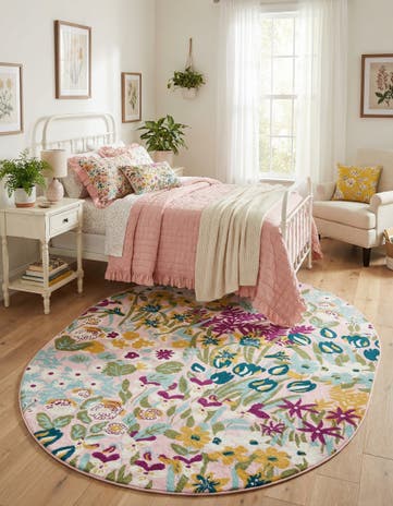 Pink Bloom Oval Rug