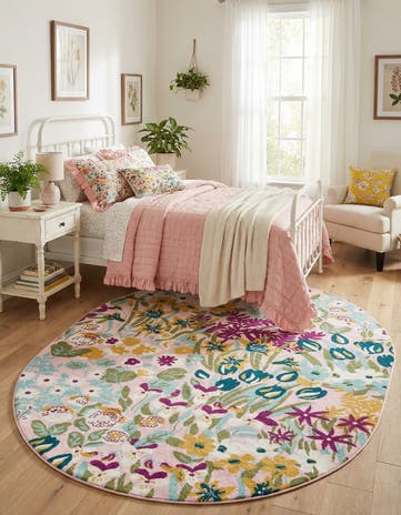 Pink Bloom Oval Rug