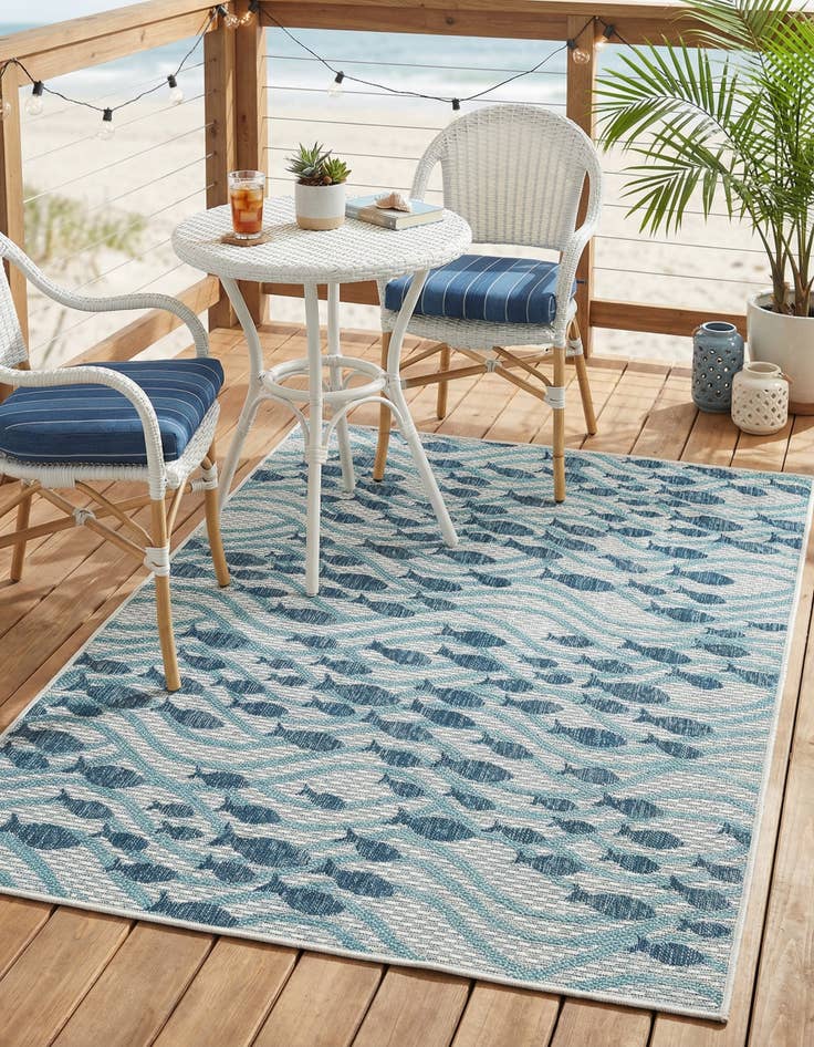 Detail image of  4' 1 x 6' 1  Washable Coastal Indoor / Outdoor Rug
