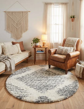 White Serenity Shag Round Rug