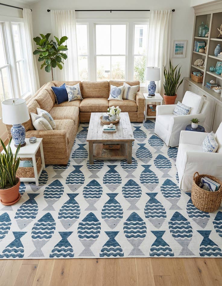 Detail image of 10' x 14'  Washable Coastal Indoor / Outdoor Rug