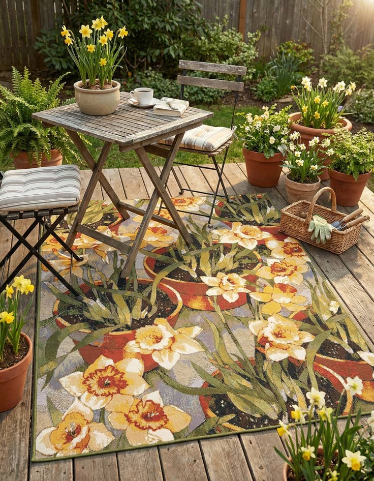 Detail image of 5' x 7'  Washable Botanical Indoor / Outdoor Rug