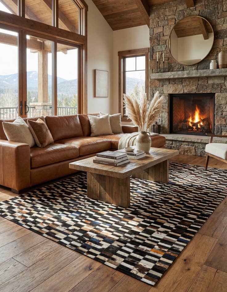 Detail image of  5' 2 x 8' Cowhide - Patchwork Rug