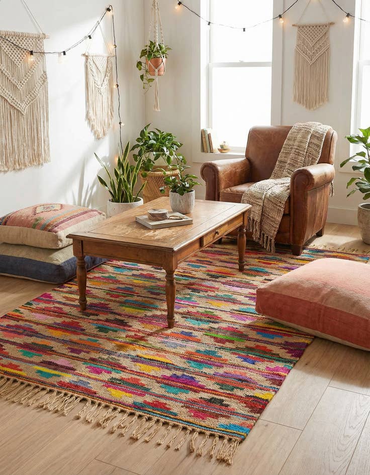 Detail image of  4' 1 x 6' 1  Hand Woven Chindi Trellis Rug