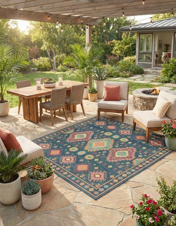 Navy Blue Easy-Clean Baja Indoor / Outdoor Square Rug