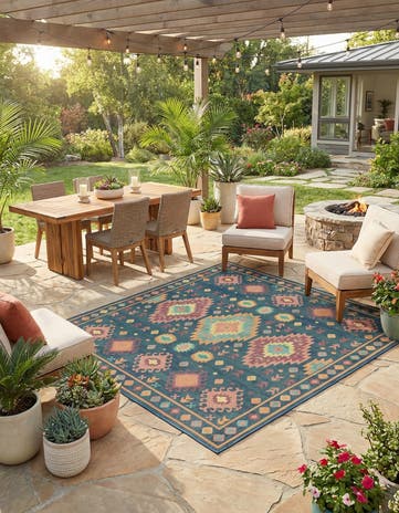 Navy Blue Easy-Clean Baja Indoor / Outdoor Square Rug