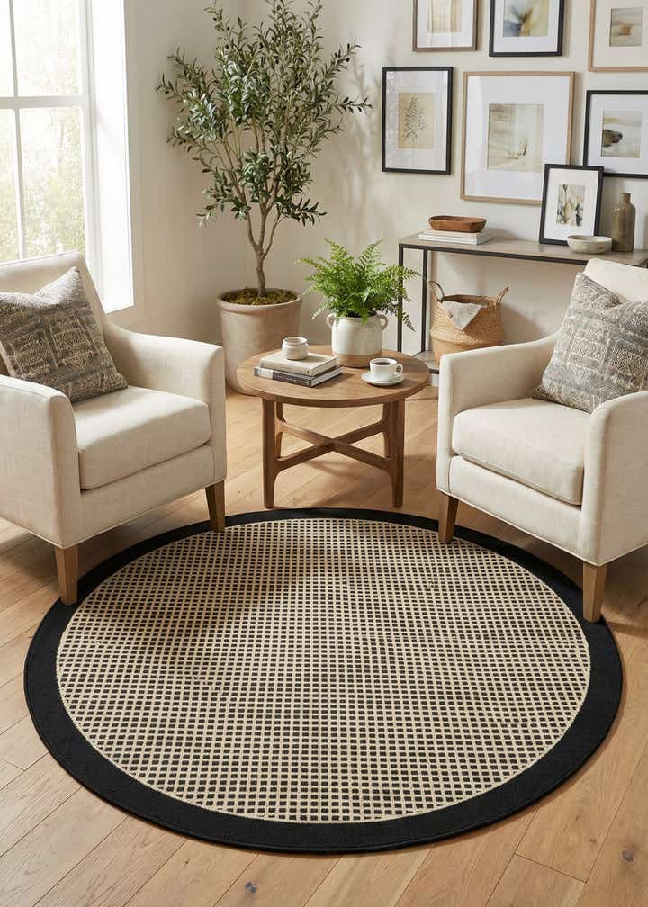 4' x 4' Easy-Clean Border Indoor / Outdoor Round Rug