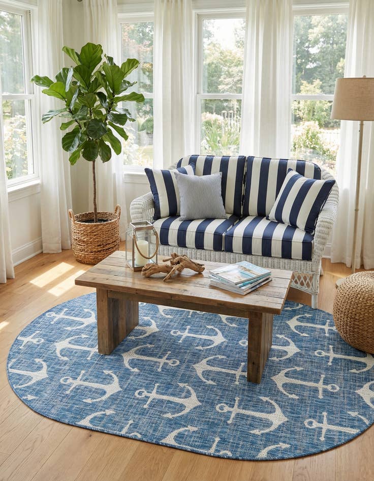 Detail image of 5' 3 x 8'  Washable Coastal Indoor / Outdoor Oval Rug