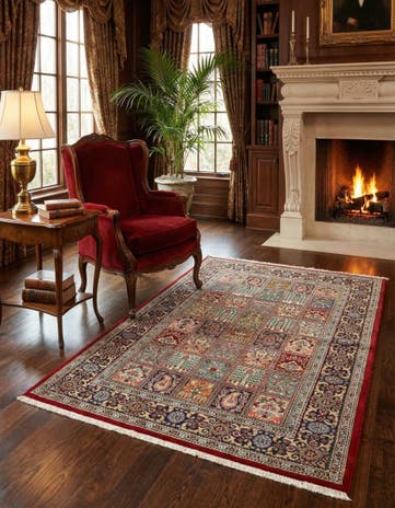 3' 5 x 4' 10 Hand Knotted Qom Persian Rug