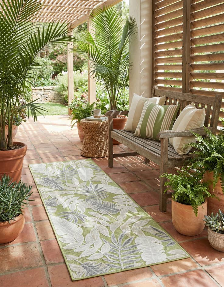 Detail image of 2' 2 x 6'  Washable Botanical Indoor / Outdoor Runner Rug