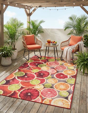 Rust Red and Yellow Easy-Clean Jill Zarin Caribbean Antigua Indoor / Outdoor Rug