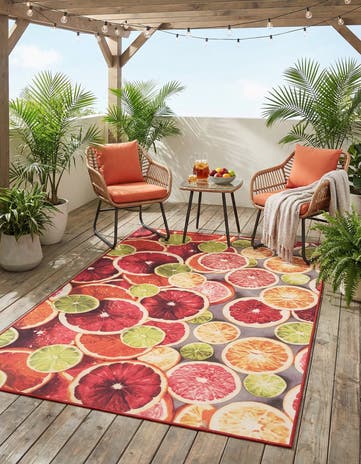 Rust Red and Yellow Easy-Clean Jill Zarin Caribbean Antigua Indoor / Outdoor Rug