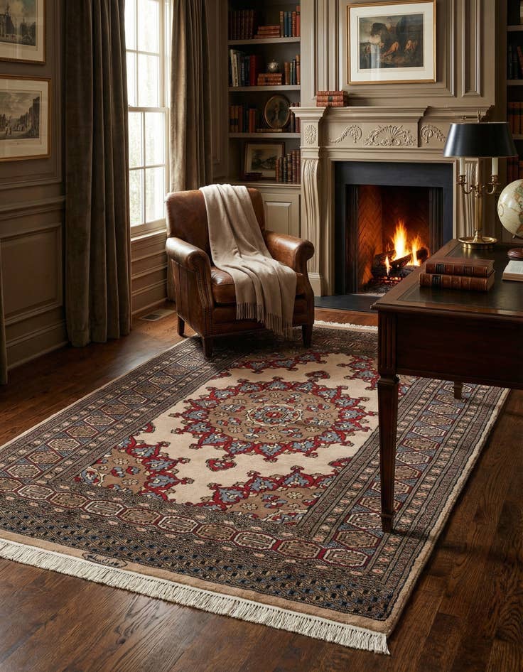 Detail image of  4' 2 x 6' 5  Hand Knotted Bokhara Oriental Wool Rug