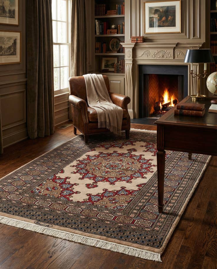 Detail image of 4' 2 x 6' 5 Hand Knotted Bokhara Oriental Wool Rug